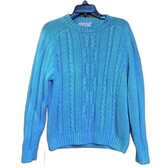 American Weekend ramie cotton cable sweater color aqua green - Picture 1 of 4